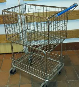 Trolley with soft rubber wheels for transporting chemicals. Photo