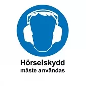Hearing protection on head against a blue background. Sign.