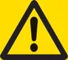 Exclamation mark in a yellow triangle. Pictogram.