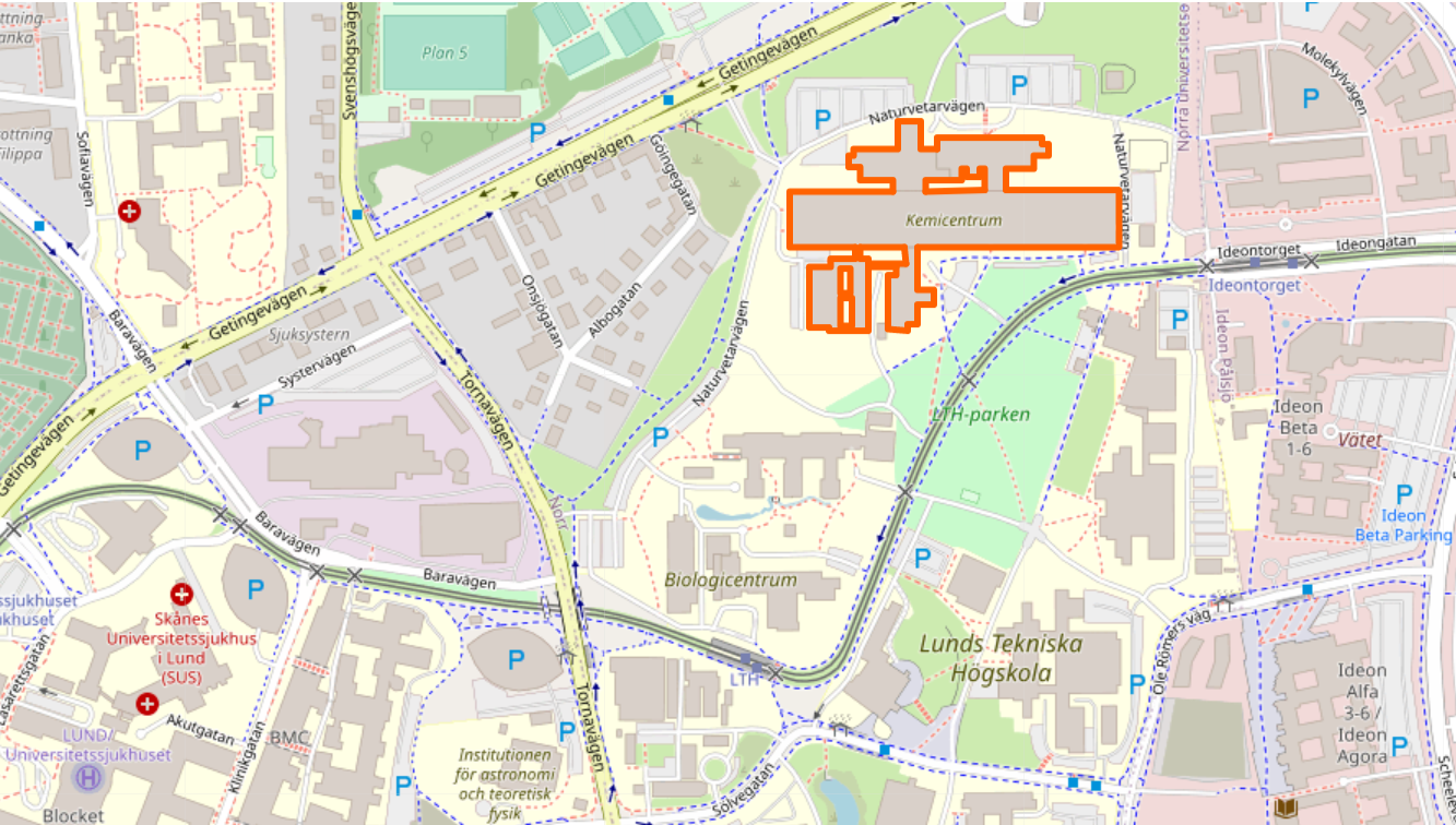 Karta med Kemicentrums position i Lund. Skärmavbild. 
